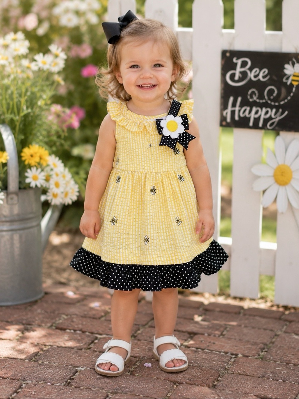 Girl’s Seersucker Ruffled Collar Sleeveless Dress